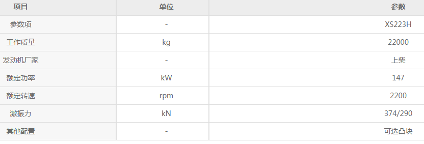 徐工XS223H全液压单钢轮参数配置